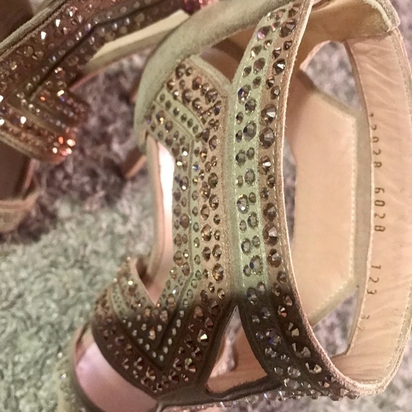 Casadei womens open toe leather heels size 7 Rhinestones - Picture 6 of 14